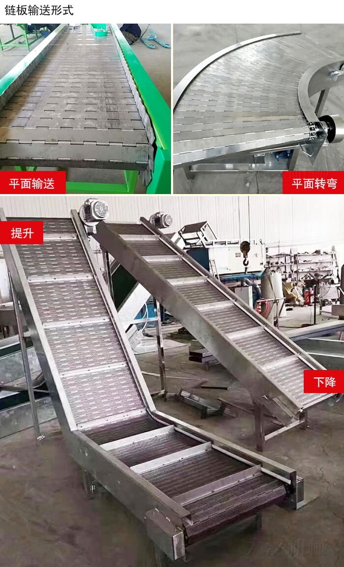 鏈板輸送機平面輸送，平面拐彎，提升等運行現場圖片